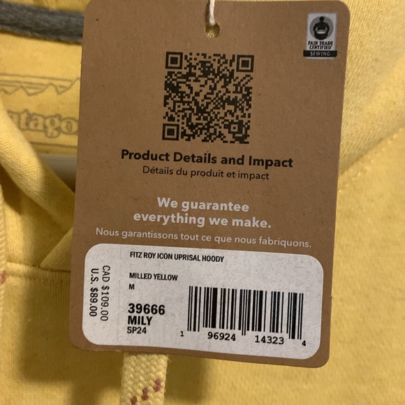 ⚡️Unisex Patagonia Fitz Roy icon uprisal hoody in milled yellow! NWT - Picture 4 of 5